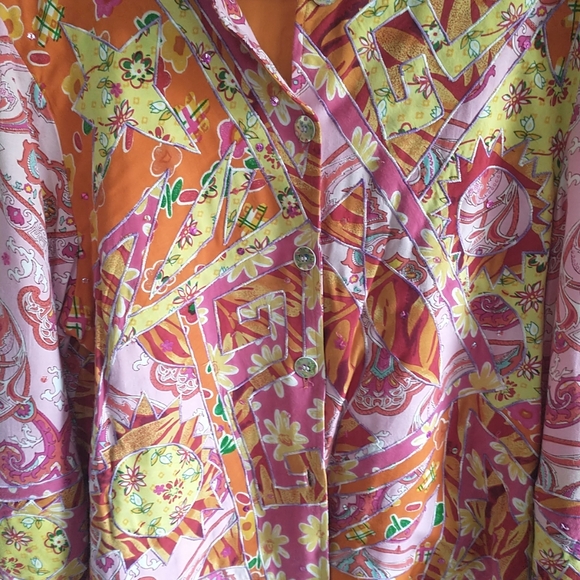 Vintage Sandy Starkman Silk Sequin Top Jacket Size Large Orange Pink - Picture 3 of 6